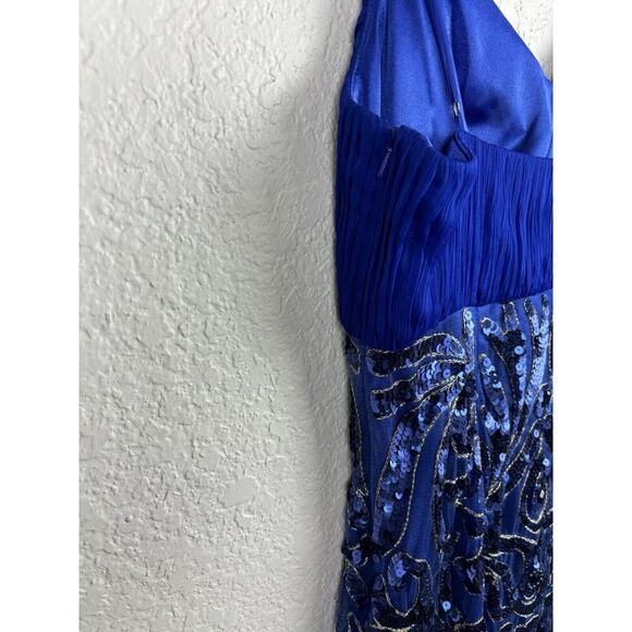 Sue Wong Womens Formal Cocktail Dress 4 Blue Sequin Beaded Homecoming Gala Prom - Picture 7 of 11